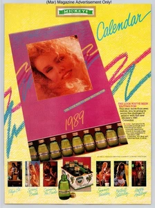 Mickey's 1989 Pinup Calendar Big Mouth Beer Promo Vintage 1989 Advertisement - Picture 1 of 5
