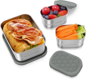 Set 3 Contenedores Snack Acero Inoxidable 25oz + 2x8oz Tapas Silicona Escolar - Bild 1 von 12