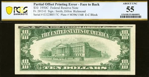 $10 1950-C FRN UNUSUAL + EXCITING OFFSET ERROR PCGS Abt Unc 55 - Picture 1 of 2
