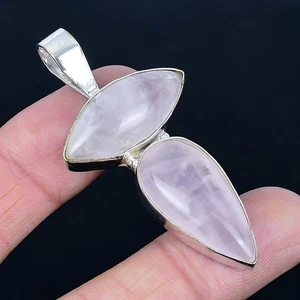 Pendente In Argento Sterling 925 Con Pietra Preziosa In Quarzo Rosa 2.37" - Foto 1 di 5