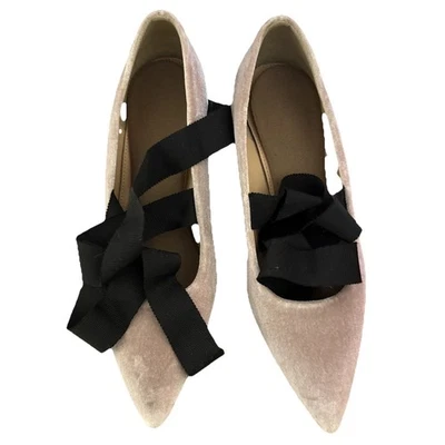 ЖЕНСКИЕ КВАРЦЕВЫЕ РОЗОВЫЕ БАРХАТНЫЕ ТУФЛИ-ЛОДОЧКИ J CREW РАЗМЕР США 6,5 AVERY С БАНТОМ НА БЛОЧНОМ КАБЛУКЕ - Изображение 1 из 4