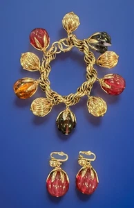 Napier Doris Day Vtg Original Melon Glass Bead Bracelet Earring Set Book (23) - Picture 1 of 6