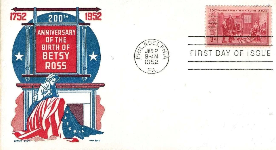 Betsey Ross Issue #1004 FDC CC/K Boll Cachet M4773 - Image 1 of 1