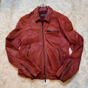 EMPORIO ARMANI Red Leather Rider's Jacket Made in Italy Size 48 Zippered pocket - Picture 1 of 20