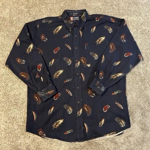 Vintage 90s Chaps Ralph Lauren Shirt Men Large Bird Feather Outdoors Long Sleeve - Picture 1 of 8