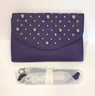 Grace Adele Purple Faux Leather & Rhinestone Crossbody Clutch Hand Bag Purse New - Image 1 of 4