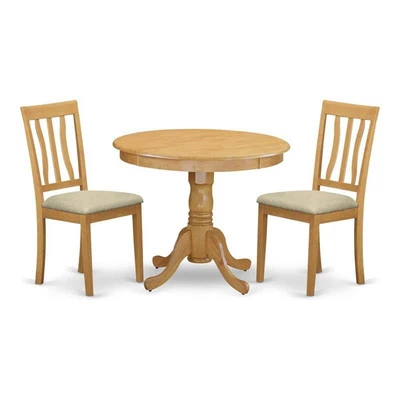 East West Furniture Antique 3-piece Small Kitchen Table Set with 2 Chairs in Oak - Image 1 of 4