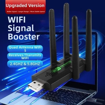 2.4G/5.8Ghz WiFi USB Adapter Wireless Network Card Speed Boost  Home Use - Image 1 of 4