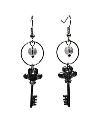 Aurora Borealis Beaded Gunmetal Skeleton Key Earrings - Handmade Boho Jewelry - Image 1 of 4