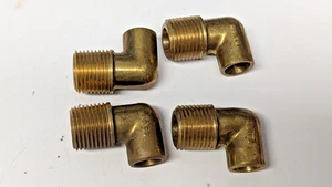 Lot (4) Forged Brass 1/2" NPT to 3/8" Female Solder 90° Elbows, Copper Pipe - Picture 1 of 5