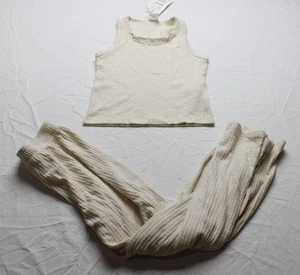 Zara Girl's Lace Trim Ribbed Wide Leg T-Shirt & Pants Set EJ2 Ecru Size 8-9Y - Picture 1 of 9