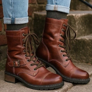 Botas de Combate Taos Crave Cuero Marrón Hebilla con Cordones Moto Talla 9.5 EE. UU. / 41 UE - Imagen 1 de 10