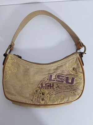 Fossil LSU Tigers Purse Canvas Shoulder Bag Tan Y2K Sports Apparel Logo College - Image 1 of 4