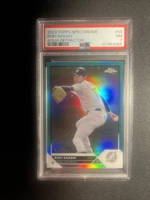 2023 Topps Chrome NPB Aqua Refractor /199 Roki Sasaki #50 PSA 7 - Image 1 of 2