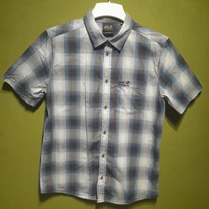 Jack Wolfskin Short Sleeved Blue Checked Shirt Size M Walking & Hiking - Picture 1 of 11