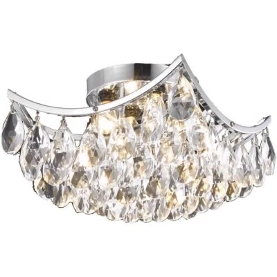 Crystal Tear Drop Flush Mount Ceiling 4 Light Chrome Bathroom Bedroom Lighting - Image 1 of 2