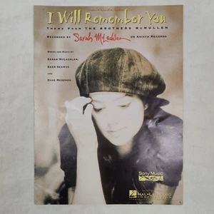Rare 1995 Vtg Sarah McLachlan "I Will Remember You" Song Piano Music Sheet - Picture 1 of 12