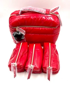 Estee Lauder  Fluffy Train Case Bag + 3 Little  Bags  with Handle ~ Red - Picture 1 of 4