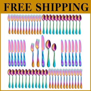 60-Piece Rainbow Silverware Set for 12 - Vibrant Stainless Steel Flatware - Picture 1 of 8