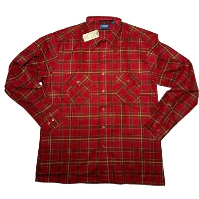 Vintage 70s Strawbridge And Clothier Red Plaid Acrylic Button Down Shirt NWT - Image 1 of 4