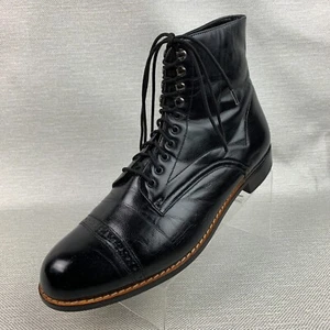 Donato Marrone Ankle Boots Black Leather Cap Round Toe Brogue Lace Up Size 11 - Picture 1 of 13