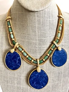 Cadena Vintage CAROLEE LUX Tono Dorado con Cuentas Verdes y Collar LAPIS 16.5" - Imagen 1 de 6