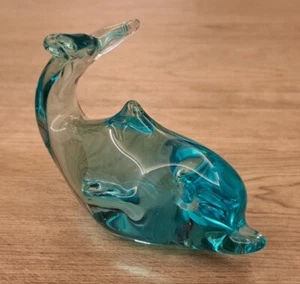 Glass Clear Blue 4" Dolphin Fish Ornament Figurine Desk Office Paperweight - Picture 1 of 9