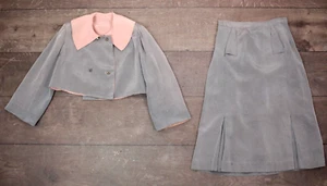 VTG Women's 50s 2 PC Gray & Pink Jacket & Skirt Suit Set 1950s Sz M Dress Suit - Picture 1 of 22