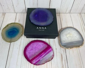 Agate Coasters: ANNA New York Natural Agate Stone PEDRA COASTERS- Set of 4 - Picture 1 of 13