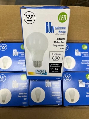 Westinghouse 9W LED, 4000K, All Purpose A19 LED bulb , Box of 6 - New - Image 1 of 4