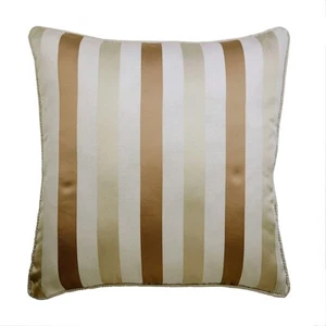 Beige Decorative Throw Pillow Cover, 16"x16" Silk Cushion - Striped With Beige - Picture 1 of 3