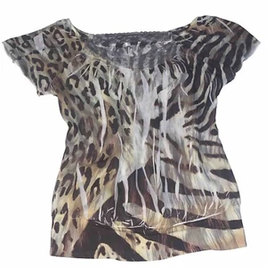 Casual Land Animal Print Short Semi Sheer Women's Blouse Size 2XL #1208 - Picture 1 of 7