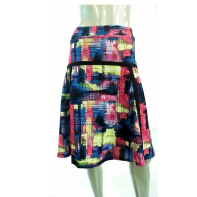 NY Collection Women Skirt L Yellow Blue A-line Knee-Length Stretch Color Block - Image 1 of 2