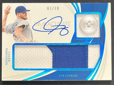 2019 IMMACULATE CALEB FERGUSON PLATNIUM FOIL BUTTON PATCH AUTO #01/10 LA DODGERS - Image 1 of 2