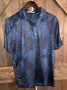 G/FORE Performance Fabric Flowers Mens Medium Slim Fit Polo Golf Shirt Navy Blue - Picture 1 of 6
