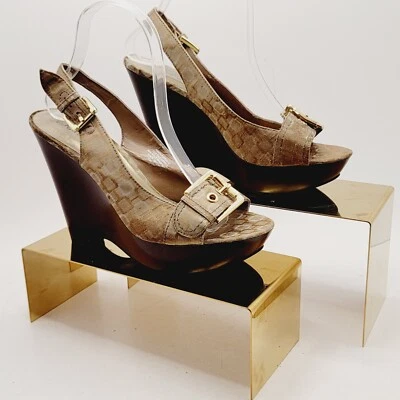 Sandalia de cuña Nine West Hydrolic marrón punta abierta tacón de 5" con tira trasera para mujer talla 8 Foto 1 de 4