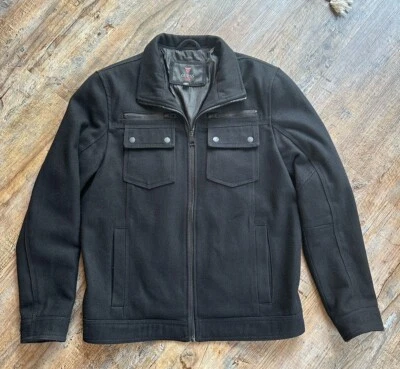 Guess Men’s Black Full Zip Winter Jacket Wool Nylon Cotton Blend Size M - Image 1 of 3