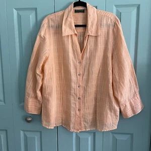 Harve Benard Womens Linen Blend Top 2X Light Orange Button Up Coastal Lagenlook - Picture 1 of 9
