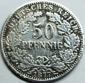 Empire 50 Pfennig 1877 J Silver-Small eagle s-ss / f-vf + capsule - Picture 1 of 4
