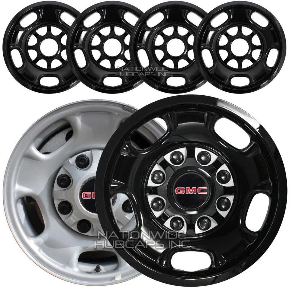 4 GMC Sierra 2500 3500 HD 17" 8 Lug Gloss Black Wheel Skins Rim Covers Hub Caps - Image 1 of 4