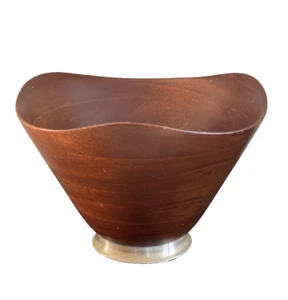 Cuenco de madera vintage de 12" torneado a mano de caoba genuina con base de ley de 8" de alto - Imagen 1 de 12