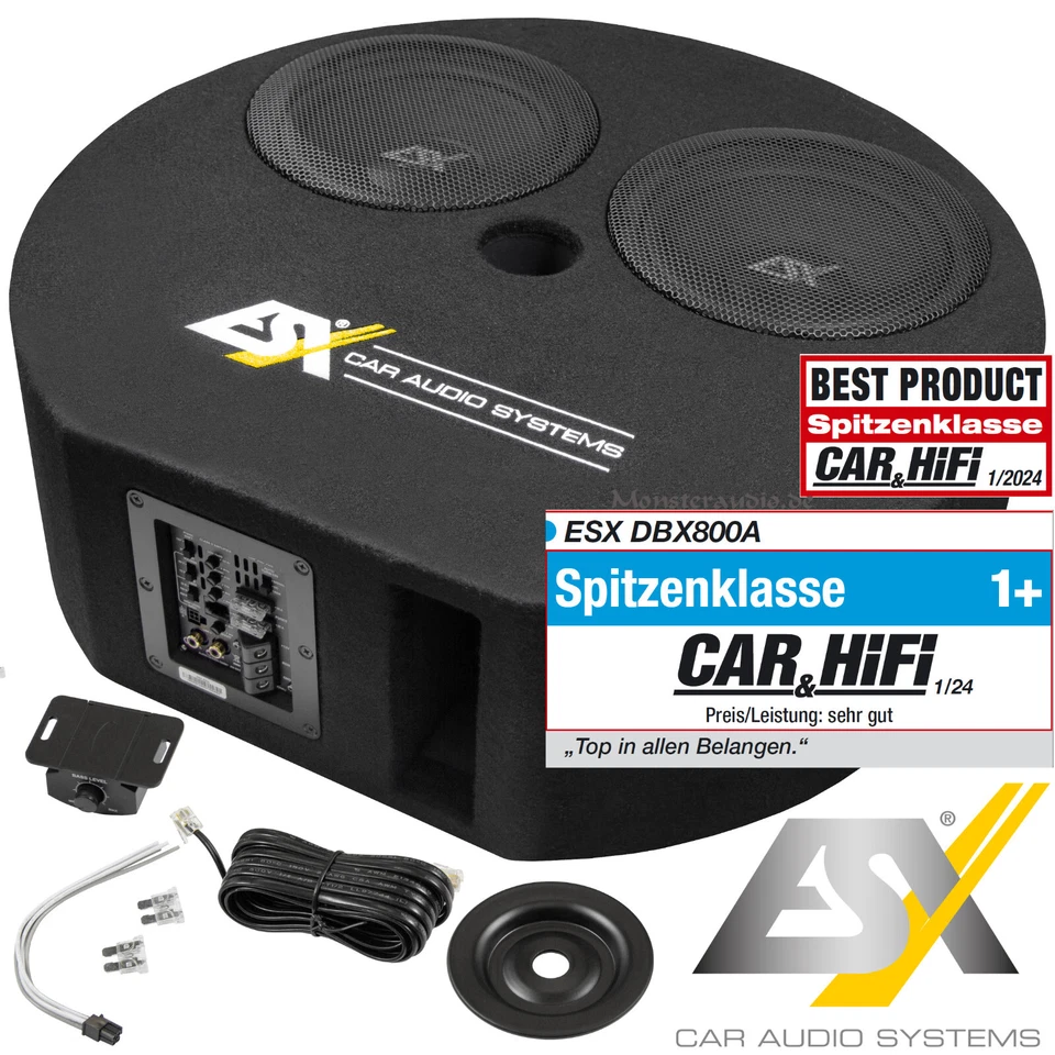 ESX DBX800A 800 Watt Aktivsubwoofer Auto Reserveradmulde aktiv Subwoofer 2x20cm - Bild 1 von 3