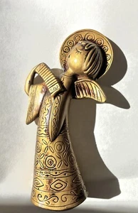 Vintage Mid Century Paper Mache' Angel Gold Painted with Accordion - Picture 1 of 8
