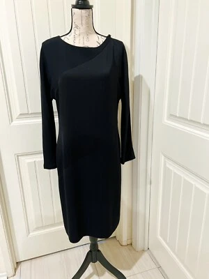 Linda Allard Ellen Tracy Cocktail Sheath Long Sleeves Black Shift Dress Sz 10 - Image 1 of 4