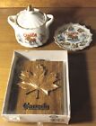 Lot of 3 Vintage Souvenirs of Canada Hand Painted Japan Copper Color Leaf Plaque