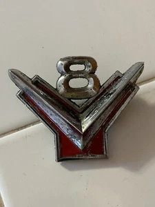 Vintage FORD V8 Fender Emblem Metal Trim Badge Red - Picture 1 of 5
