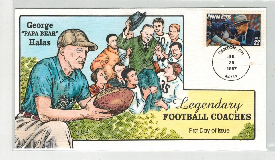 1997 COLLINS HANDPAINTED LEGENDARY FOOTBALL COACHES 3150 GEORGE PAPA BEAR HALAS - Image 1 of 1