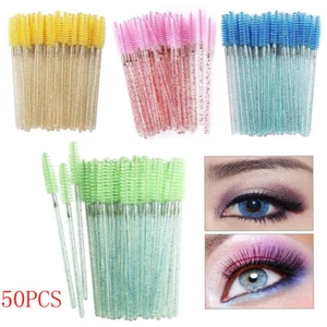 50 Pcs/Pack Disposable Crystal Eyelash Makeup Brush Diamond Handle^ - Picture 1 of 19