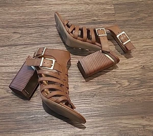 Vince Camuto Leather Caged Heeled Sandals Hicheny Cinnamon Bark Size 7.5M - Bild 1 von 10