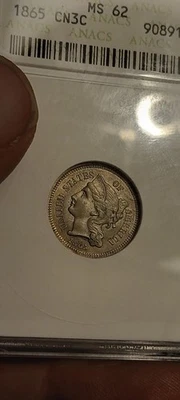 1865 Nickel Three-Cent Piece ANACS MS-62 OH - Image 1 of 2
